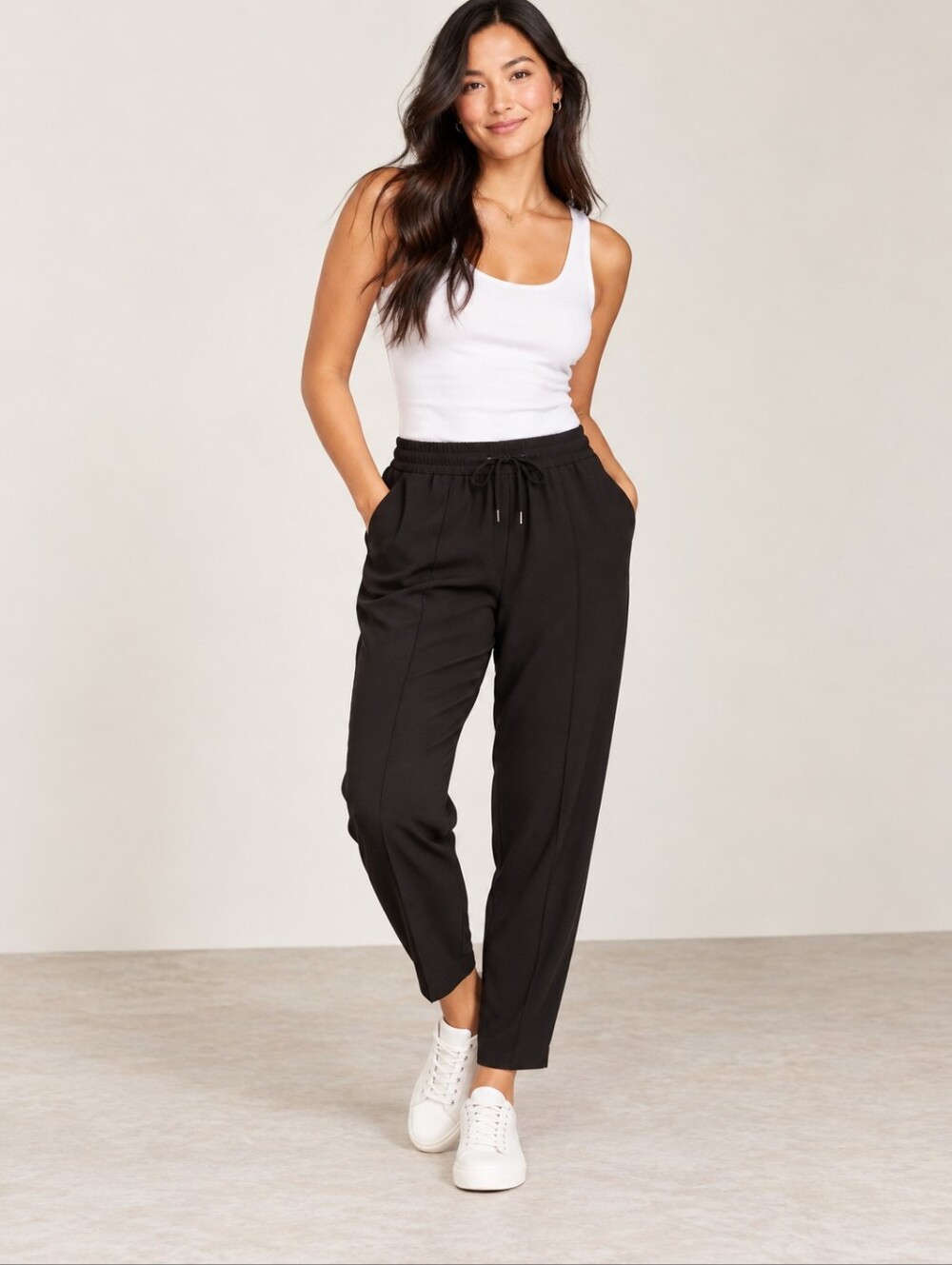 ❤️ EXPRESS HIGH RISE STRETCH CREPE RELAXED FIT PINTUCK JOGGER PANTS, XL